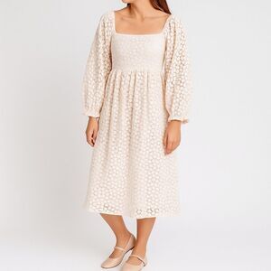 NWT Storia Floral Lace Midi Dress Cream Long Sleeve Square Neck Fit Flare Sz XL